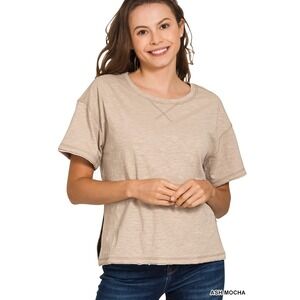 Zenana Cotton slub short sleeve tee Ash Mocha T-Shirt Women Small  Casual Top